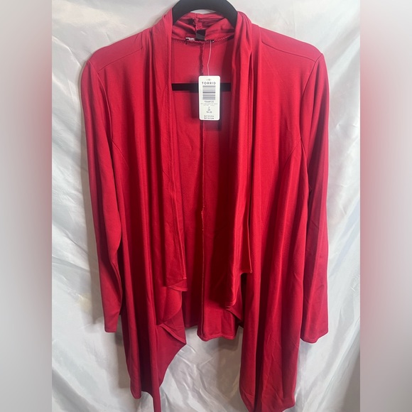 Torrid Size 2X Tomato Red Ponte Drape Front Cardigan - Picture 2 of 5
